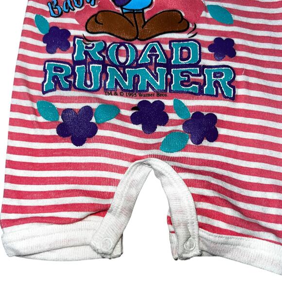 Vintage Looney Tunes Baby Road Runner 1995 Pink striped Romper infant rare - Picture 5 of 7